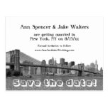 NYC Skyline Bklyn Bridge Etched Save the Date #2 Postcards