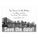 NYC Skyline Bklyn Bridge Etched Save the Date Post Cards