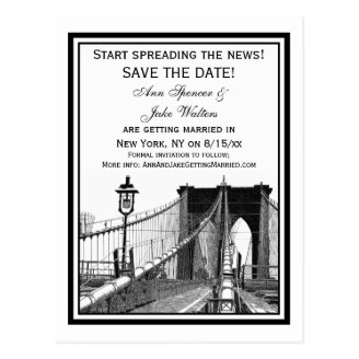 NYC Skyline Brooklyn Bridge #2 Save the Date Postcard