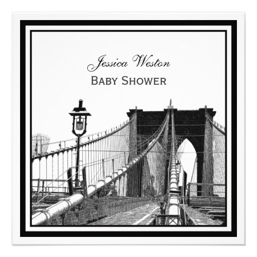 NYC Skyline Brooklyn Bridge #2 SQ Baby Shower Personalized Announcement
