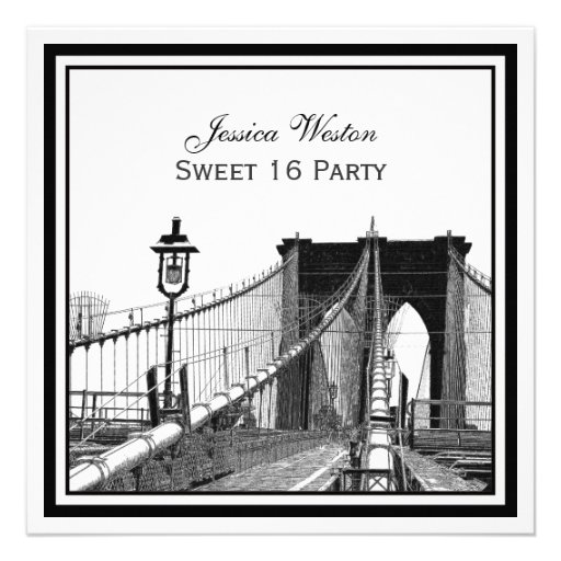 NYC Skyline Brooklyn Bridge #2 SQ Sweet 16 Party Personalized Invite