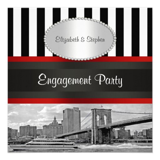 NYC Skyline Brooklyn Bridge Blk Wht P2 Engagement Invites