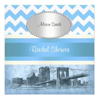 NYC Skyline Brooklyn Bridge Blu Wt P Bridal Shower Personalized Invitations