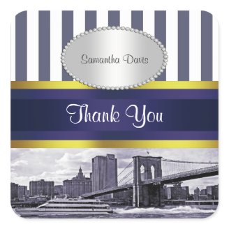 NYC Skyline Brooklyn Bridge Blue White Favor Tags Sticker