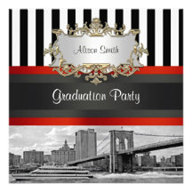 NYC Skyline Brooklyn Bridge Boat 2 Graduation Invites