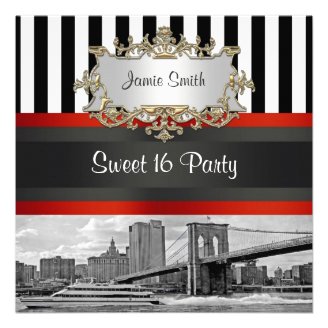 NYC Skyline Brooklyn Bridge Boat 2 Sweet 16 Invite