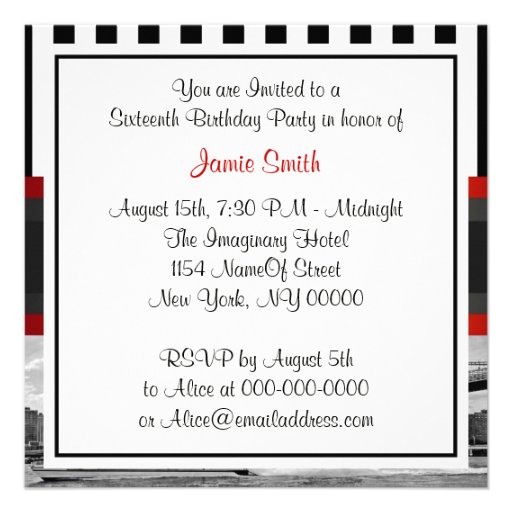 NYC Skyline Brooklyn Bridge Boat 2 Sweet 16 Invite