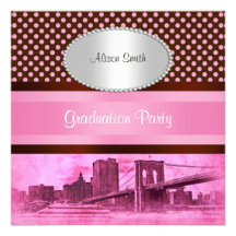 NYC Skyline Brooklyn Bridge Boat 3 Graduation Pty Personalized Invites
