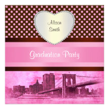 NYC Skyline Brooklyn Bridge Boat 3H Graduation Custom Invitations