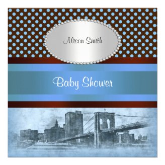 NYC Skyline Brooklyn Bridge Boat 4 Baby Shower Personalized Invitations