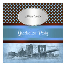 NYC Skyline Brooklyn Bridge Boat 4 Graduation Pty Custom Invitations