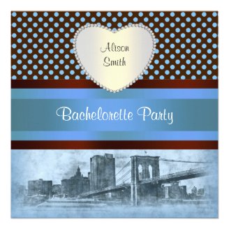 NYC Skyline Brooklyn Bridge Boat 4P Bachelorette Custom Invitation