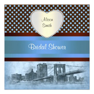 NYC Skyline Brooklyn Bridge Boat 4P Bridal Shower Custom Invite