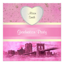 NYC Skyline Brooklyn Bridge Boat 5H Graduation Invites
