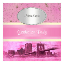 NYC Skyline Brooklyn Bridge Boat 5P Graduation Pty Personalized Announcement