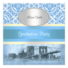 NYC Skyline Brooklyn Bridge Boat 6 Graduation Personalized Invitation