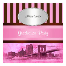 NYC Skyline Brooklyn Bridge Boat 7P Graduation Pty Custom Invites