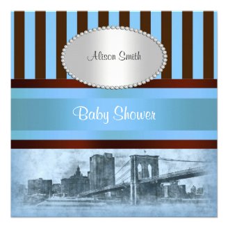 NYC Skyline Brooklyn Bridge Boat 8P Baby Shower Personalized Invite