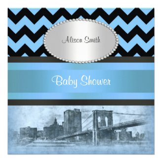 NYC Skyline Brooklyn Bridge Boat 9P Baby Shower Personalized Invite