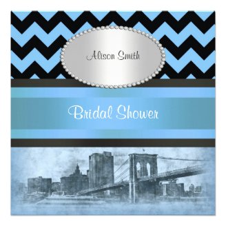 NYC Skyline Brooklyn Bridge Boat 9P Bridal Shower Custom Invites