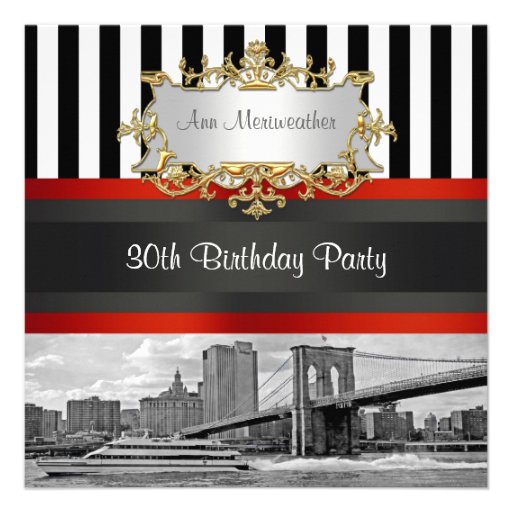NYC Skyline Brooklyn Bridge, Boat Birthday Invite