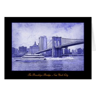 NYC Skyline Brooklyn Bridge Boat Etched Look #2 Greeting Card