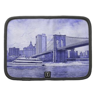NYC Skyline Brooklyn Bridge Boat Etched Look #2 Organizers