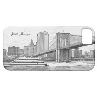 NYC Skyline Brooklyn Bridge Boat Etched Look #3 iPhone 5 Cases