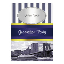 NYC Skyline Brooklyn Bridge Navy Wht2 P Graduation Personalized Invite