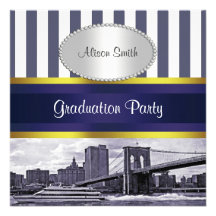 NYC Skyline Brooklyn Bridge Navy Wht P Graduation Announcement