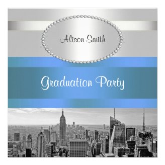 NYC Skyline BW 05 White Blue 2 Graduation Invite