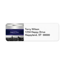 NYC Skyline BW 05 White Navy Blue Invite Suite Custom Return Address Label