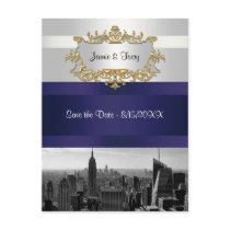 NYC Skyline BW 05 White Navy Blue Save the Date Postcards
