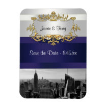 NYC Skyline BW 05 White Navy Blue Save the Date Rectangle Magnet