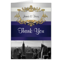 NYC Skyline BW 05 White Navy Blue Thank You Greeting Cards