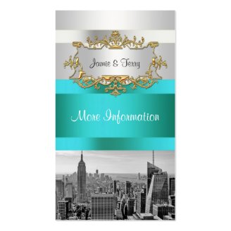 NYC Skyline BW 05 White, Teal Enclosure Card Business Cards