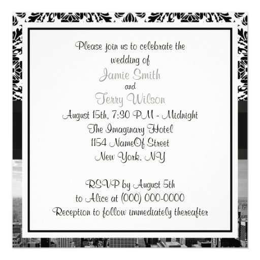 NYC Skyline BW 431 Damask Wedding Invitation