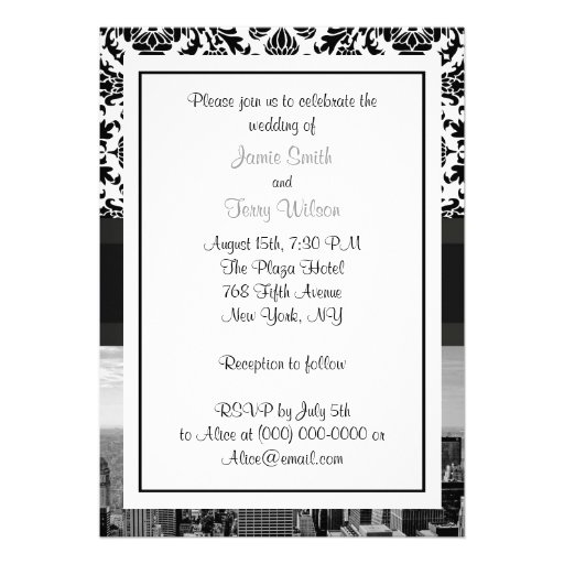 NYC Skyline BW 431 Damask Wedding Invitation V