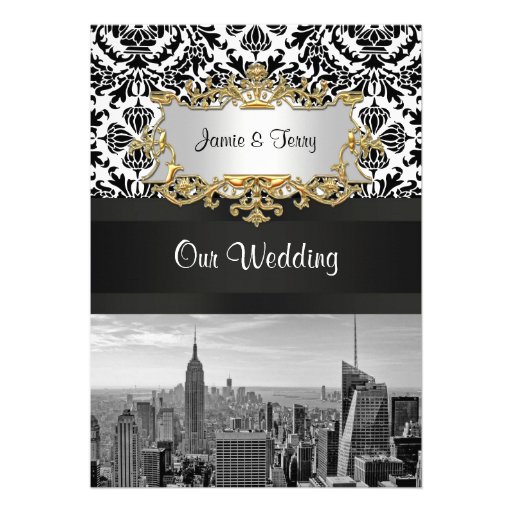 NYC Skyline BW 431 Damask Wedding Invitation V