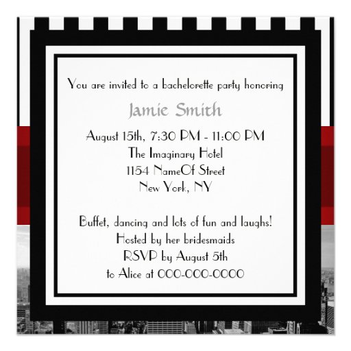 NYC Skyline BW B2 Bachelorette Party Invitation