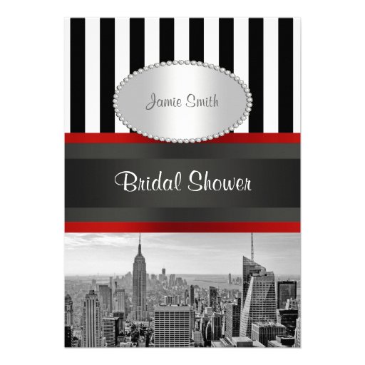 NYC Skyline BW Black White Stripe 2P Bridal Shower Custom Invitation