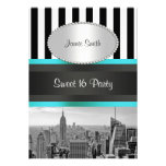 NYC Skyline BW Blk Wht Strp Teal P Sweet 16 Party invitations