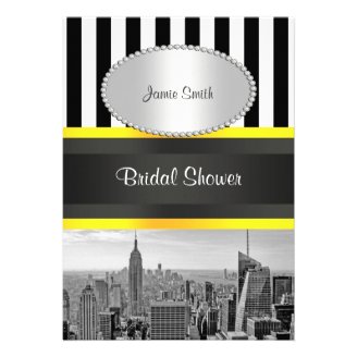 NYC Skyline BW Blk Wht Strp Yellow P Bridal Shower Custom Invites