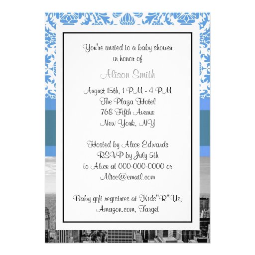 NYC Skyline BW D4 Damask Baby Shower Invite V