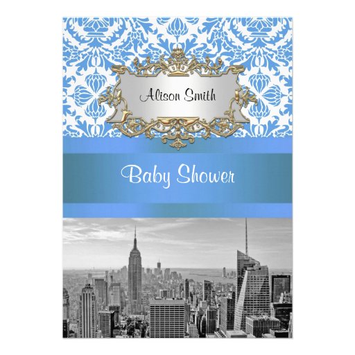 NYC Skyline BW D4 Damask Baby Shower Invite V