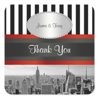 NYC Skyline BW ESB Black White Stripe P Favor Tags Sticker