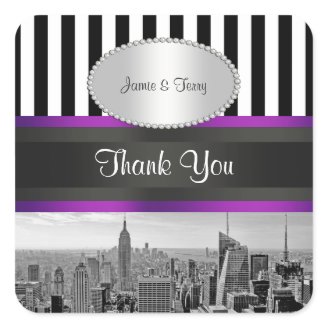 NYC Skyline BW ESB Blk Wht Strp Purpl P Favor Tags Sticker