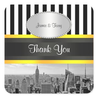 NYC Skyline BW ESB Blk Wht Strp Yello P Favor Tags Square Stickers