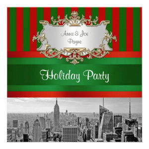 NYC Skyline BWF Red Green Stripe Christmas Holiday Custom Announcement