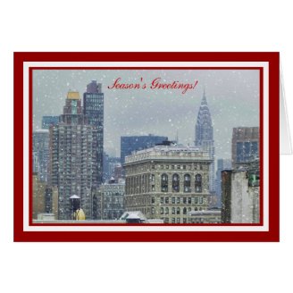 NYC Skyline Chrysler Bldg, Flatiron Snow Christmas Greeting Card